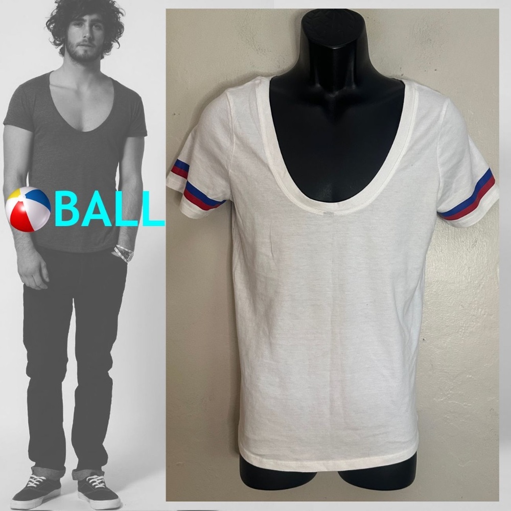 Ball Deep Scoop Neck T Shirt 18.5" armpit to armpit Gently worn Cotton blend